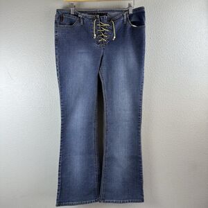 VTG Mudd Jeans Junior 11 Low Rise Y2K Flare Hip Hugger Corset Lace Up Grommet